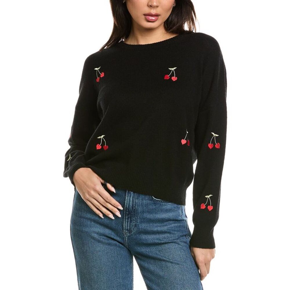 Brodie Cashmere Womens  Love Cherry Crewneck Wool & Cashmere-Blend Sweater,
